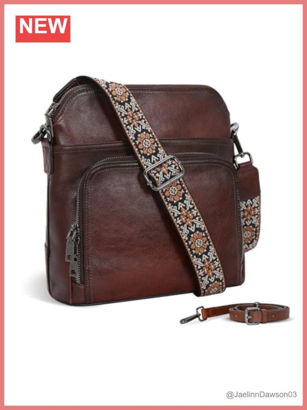 Leather Crossbody Bag for Women with Built-in Wallet, Adjustable Straps